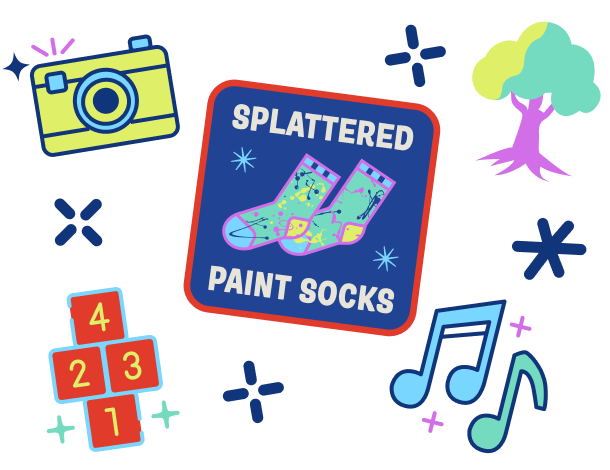 Splattered paint socks badge